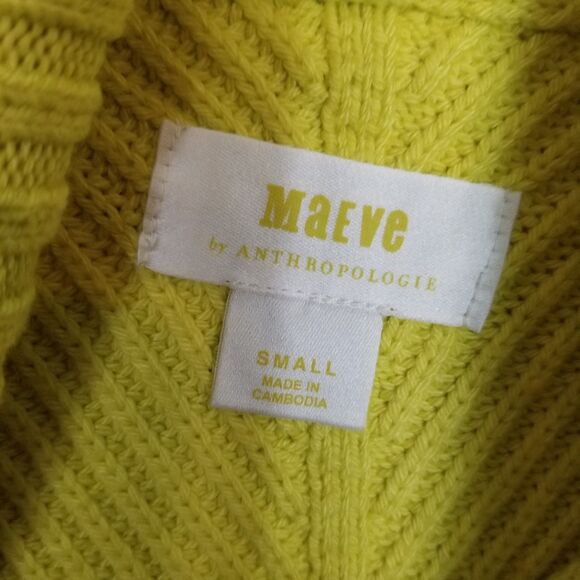 Anthropologie Maeve Cropped Turtleneck Sweater Sz S Yellow Boho Pullover - Picture 10 of 12